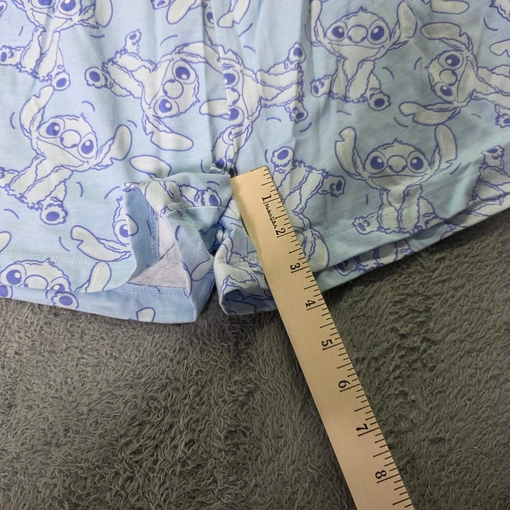 Disney Women XL Pajama Shorts Light Blue Stitch All-Over Print Drawstring Lounge